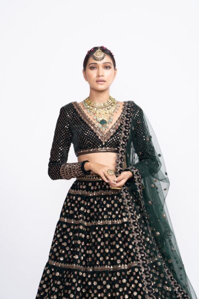 Deep Green Floral Lehenga Set