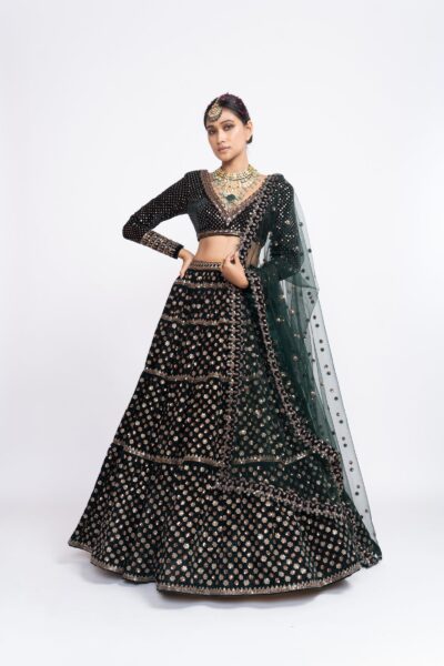 Deep Green Floral Lehenga Set