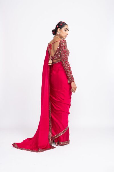 Red Satin Saree Set