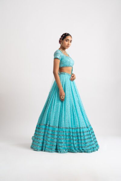 Mint Blue Single Tier Lehenga Set
