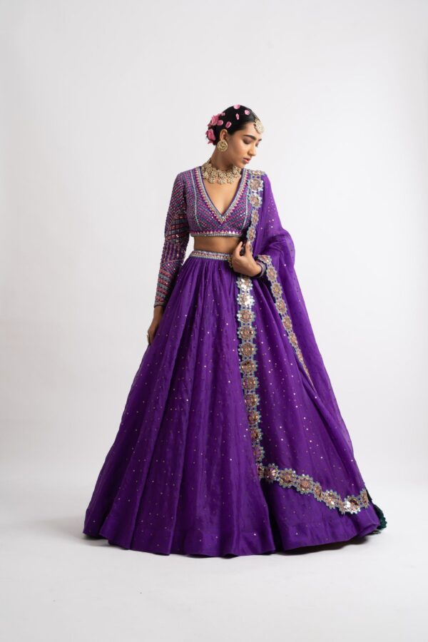 Purple Silk Organza Lehenga Set