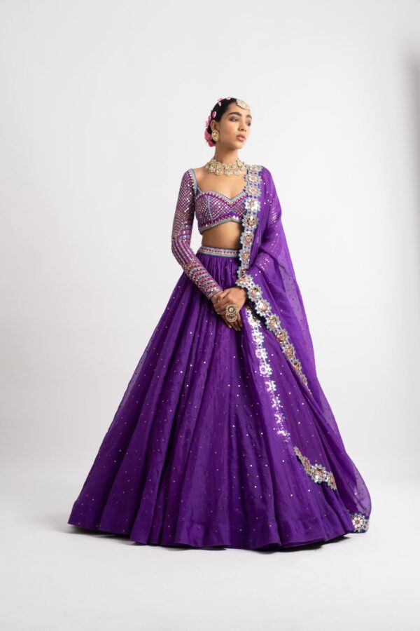 Purple Silk Organza Lehenga Set
