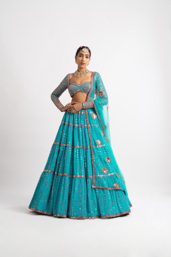Peacock Green Multi Tier Multi Color Lehenga Set