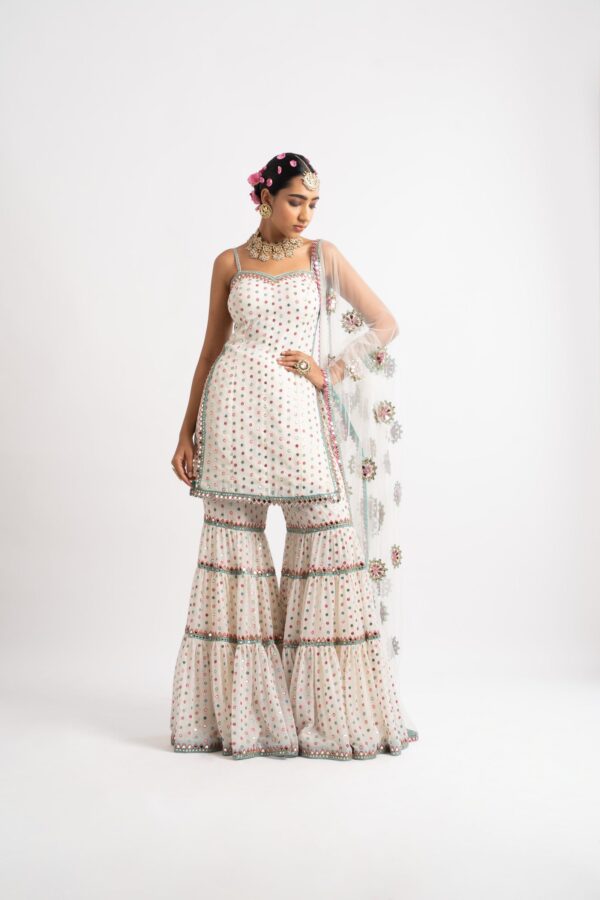 White Multi Tier Multi Color Sharara Set