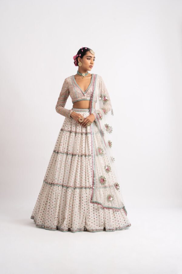 White Multi Tier Multi Color Lehenga Set