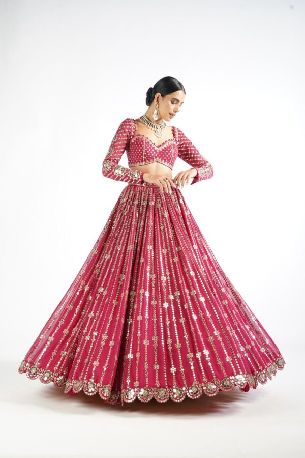 Mellow Wine Small Flower Linear Lehenga Set