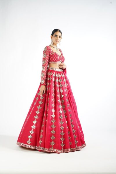 Crimson Red Chandelier Drop Lehenga Set