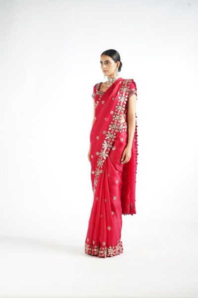 Crimson Red Mirror Work Saree