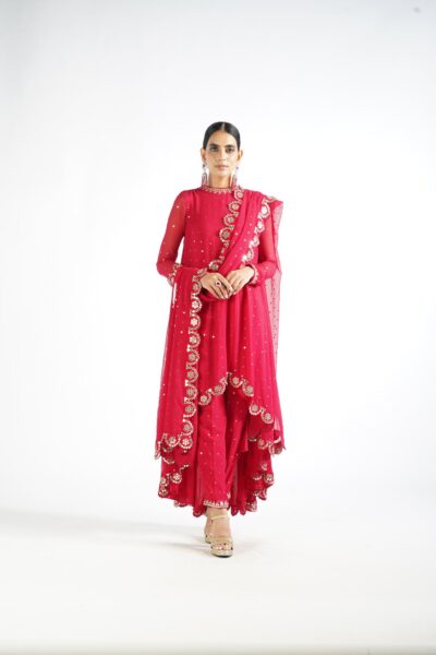 Crimson Red Scallop Pant Kurta Set