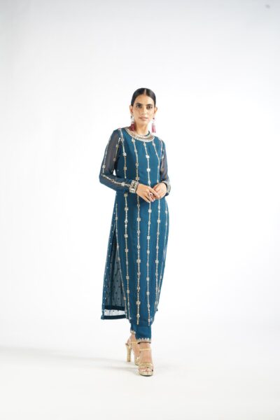 Dark Teal Embellished Pant Kurta Set