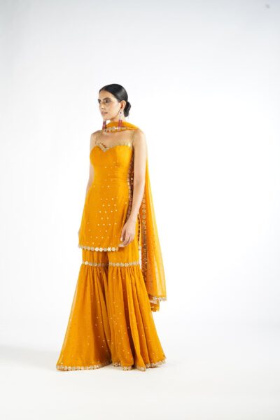 Mustard Georgette Sharara Set