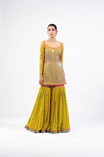 Multi Color Moss Green Sharara Set