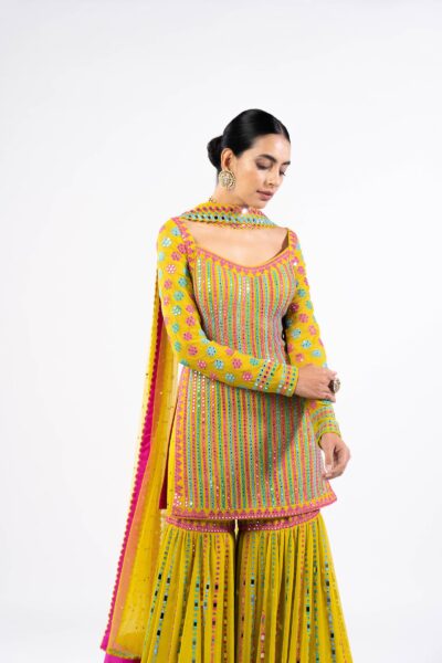 Multi Color Moss Green Sharara Set