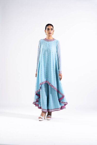 Ice Blue Asymmetrical Kurta Set