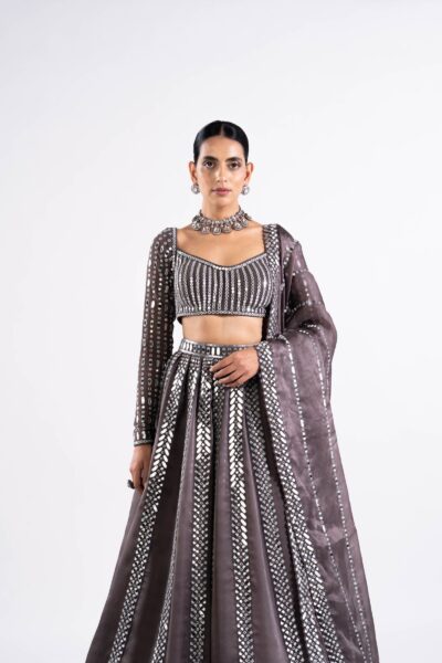 Charcoal Grey Mirror Seam Lehenga Set