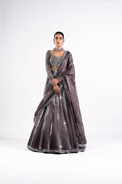 Charcoal Grey Mirror Seam Lehenga Set