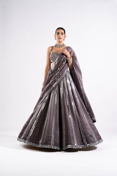 Charcoal Grey Mirror Seam Lehenga With Mirror Blouse
