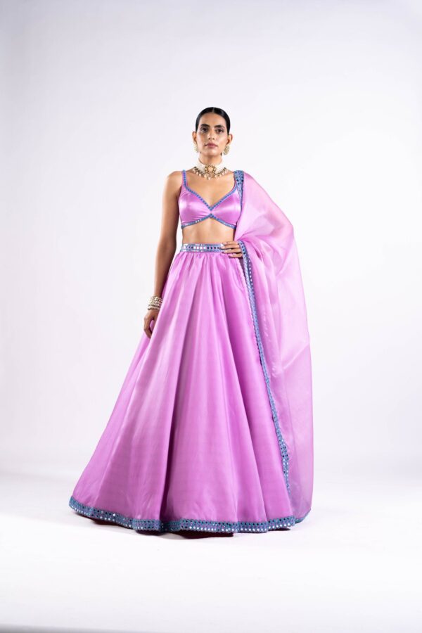 Mauve Satin Organza Lehenga Set