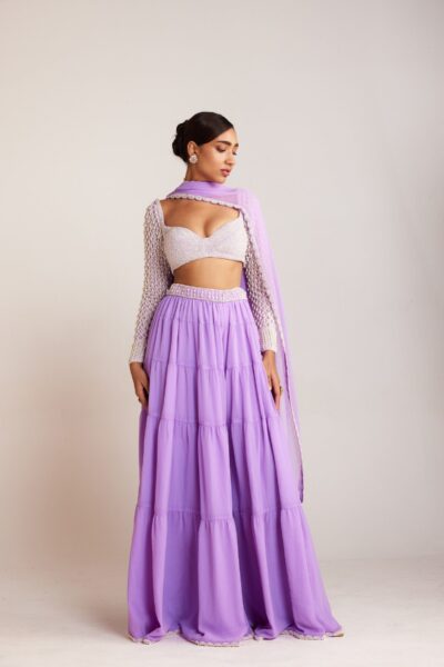 Lilac Pearl Drop Sharara Set