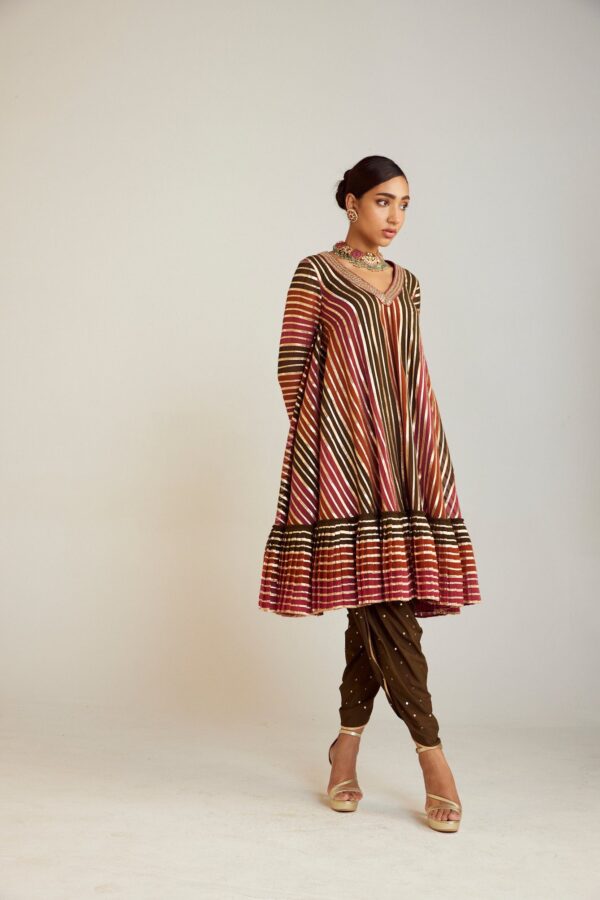 Olive Green V Neck A Line Dhoti Kurta Set