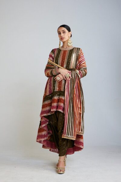 Olive Green Asymmetrical Kurta Dhoti Set