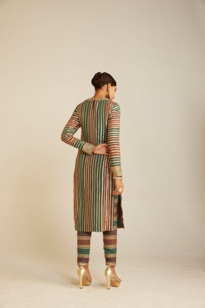 Mud Green Round Neck Straight Kurta Pant Set