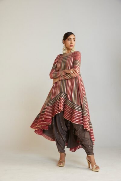 Charcoal Grey Asymmetrical Kurta Dhoti Set