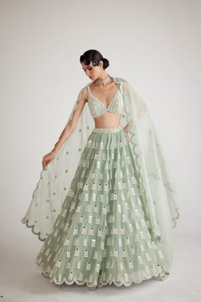 Powder Mint Green Chandelier Drop Lehenga Set