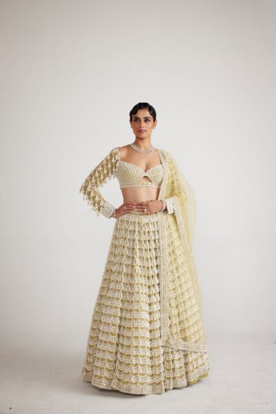 Fern Green Chandelier Pearl Drop Heavy Lehenga set