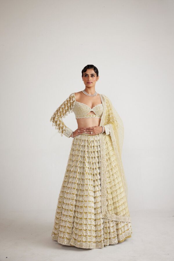 Fern Green Chandelier Pearl Drop Heavy Lehenga set