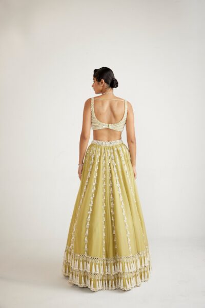 Fern Green Chandelier Pearl Drop Lehenga set