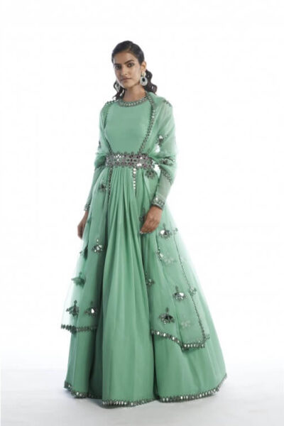 Dull Mint Chiffon Anarkali Set