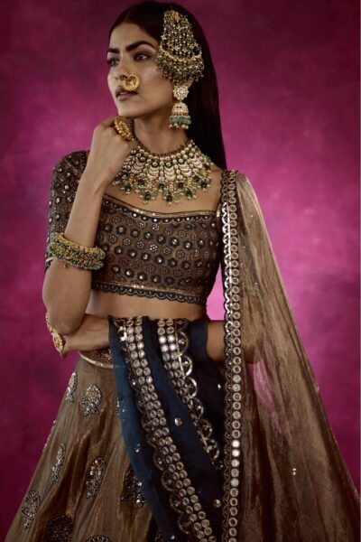 Mughal Boota Copper Shimmer Lehenga Set