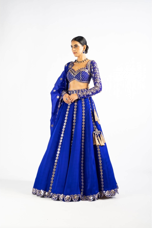 Royal Blue Embellished Blouse And Lehenga Set