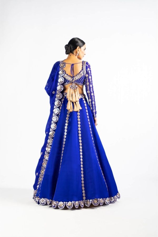 Royal Blue Embellished Blouse And Lehenga Set