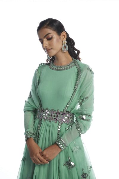 Dull Mint Chiffon Anarkali Set
