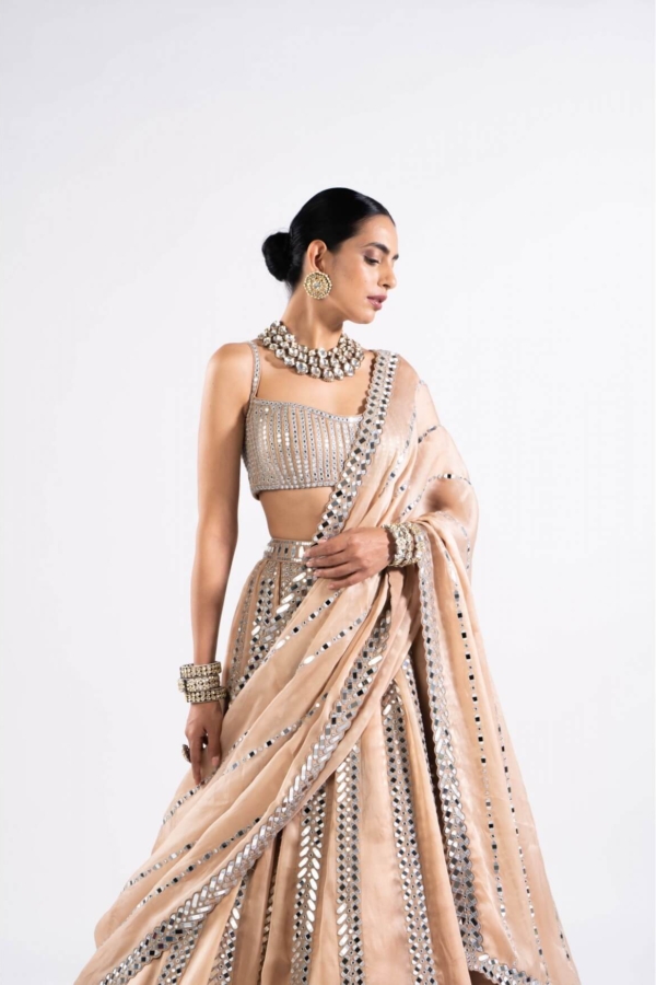 Beige Mirror Seam Lehenga Set