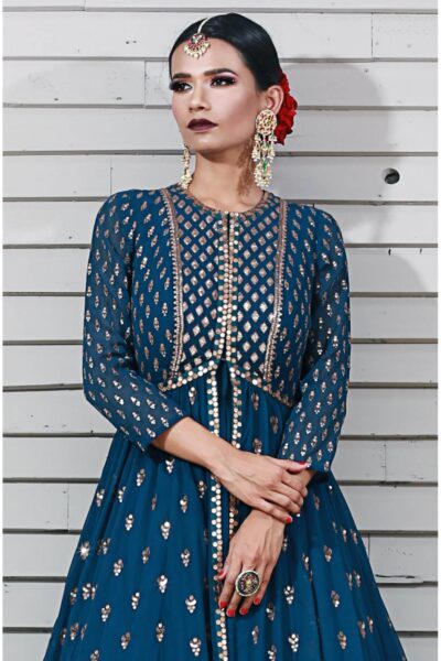 Dark Teal Jacket Anarkali