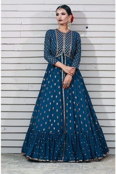 Dark Teal Jacket Anarkali