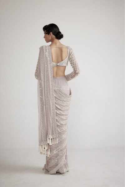Ash Pink Chandelier Pearl Drop Saree Set