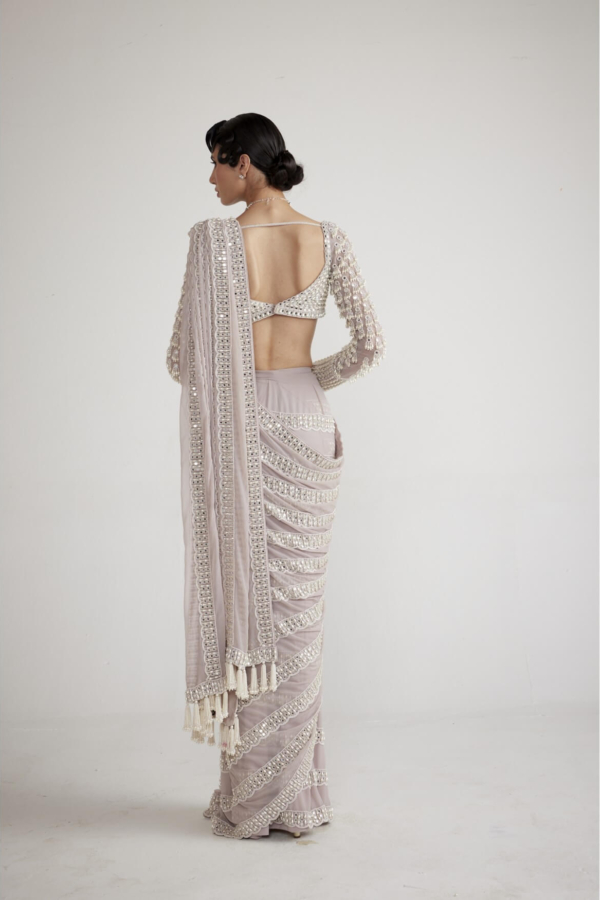 Ash Pink Chandelier Pearl Drop Saree Set