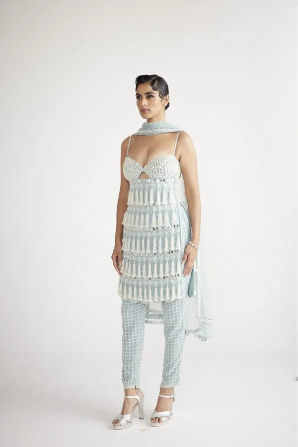 Powder Blue Chandelier Pearl Drop Pant Kurta Set