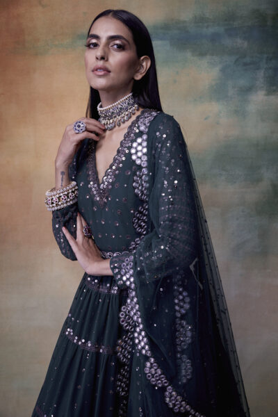 Dark Teal Green Tier Anarkali