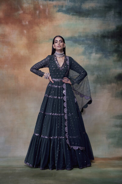 Dark Teal Green Tier Anarkali