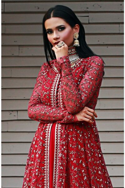 Red Aari Jacket Anarkali