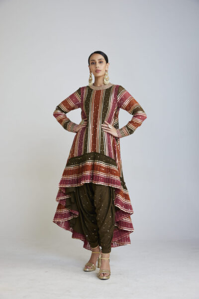 Charcoal Grey Asymmetrical Kurta Dhoti Set
