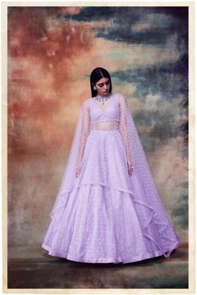 Powder Lilac Sequined Lehenga Set