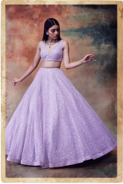 Powder Lilac Sequined Lehenga Set