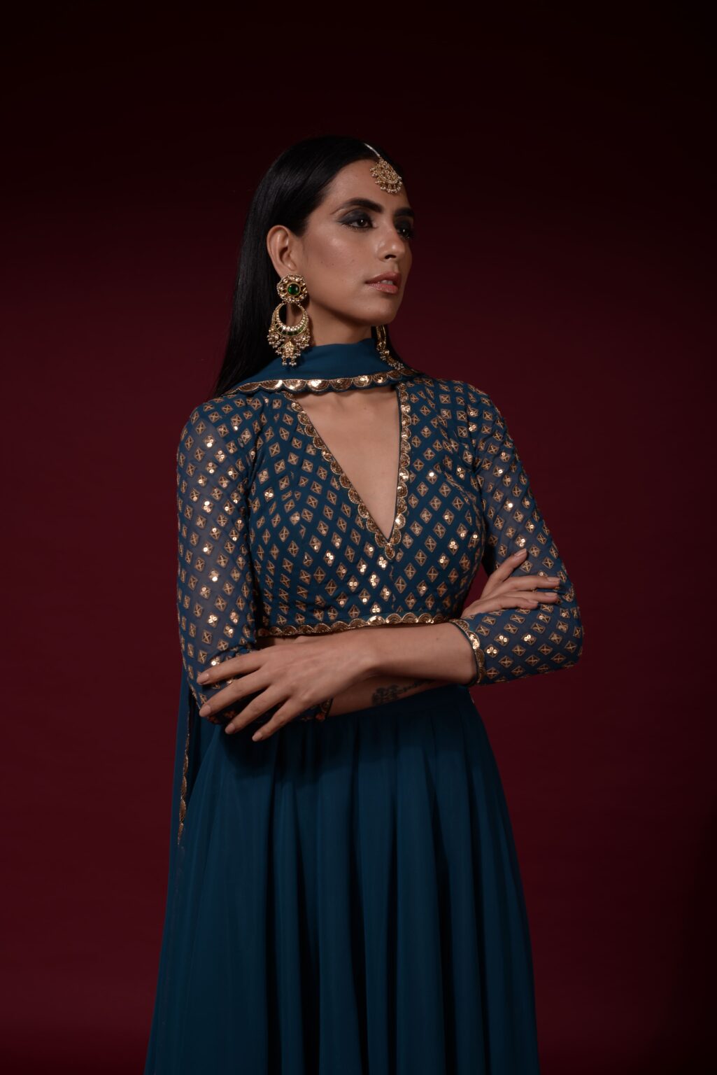 Teal Blue Lehenga Pants set