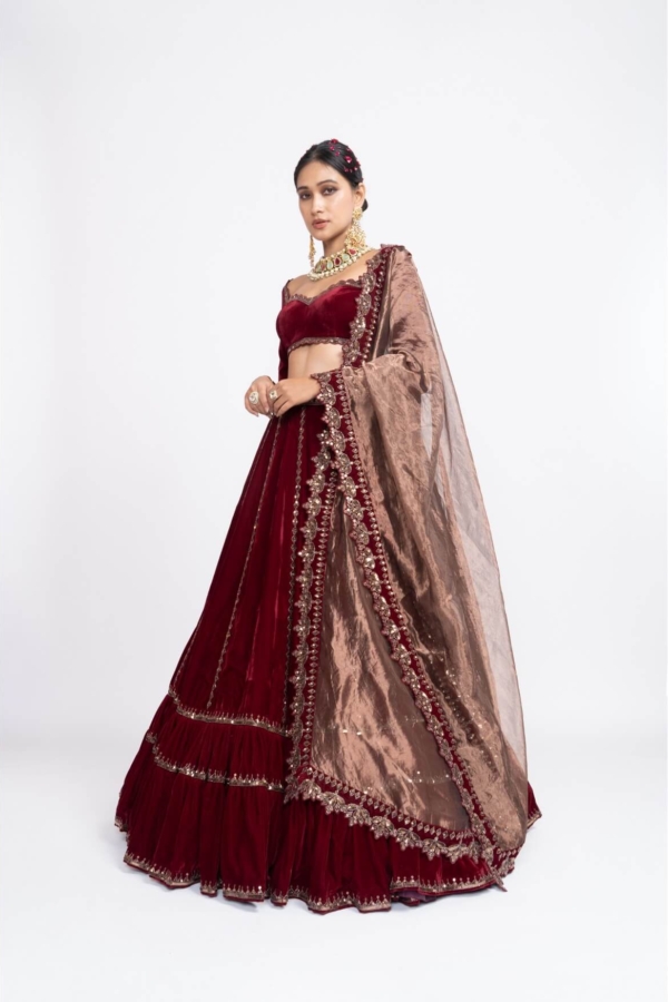Mahroon Double Tier Lehenga Set